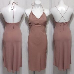 Abercrombie & Fitch Brown Halter Backless Sheath Cocktail Slip Dress XSP Elegant